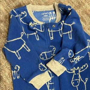 Carter's Blue and Gray Fleece Baby Onesie with Blue and White Moose Print